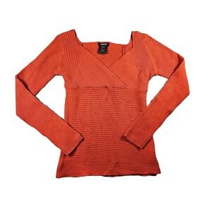 Metrostyle Women's Sz M Y2k Babydoll Orange Preppy‎ Ribbed Long Sleeve Knit Top